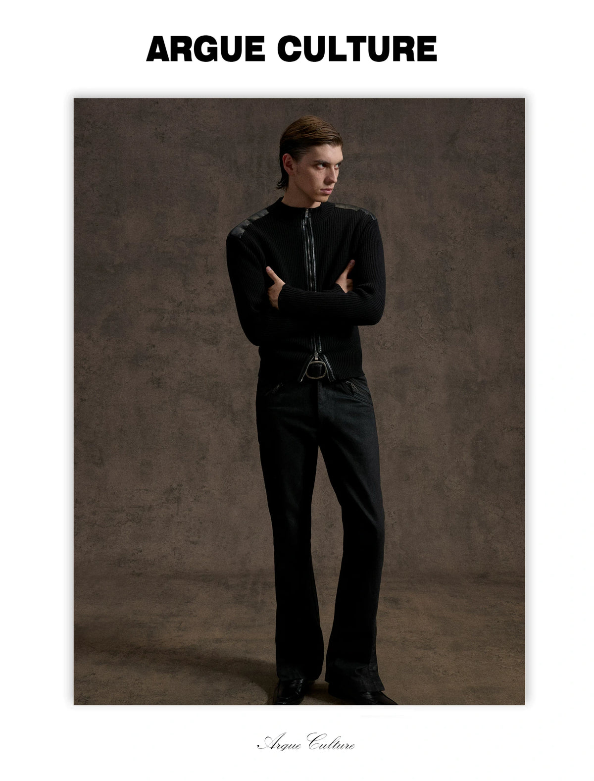Ribbed Mock-Neck Knit Cardigan With Leather Shoulders - detail image 10
