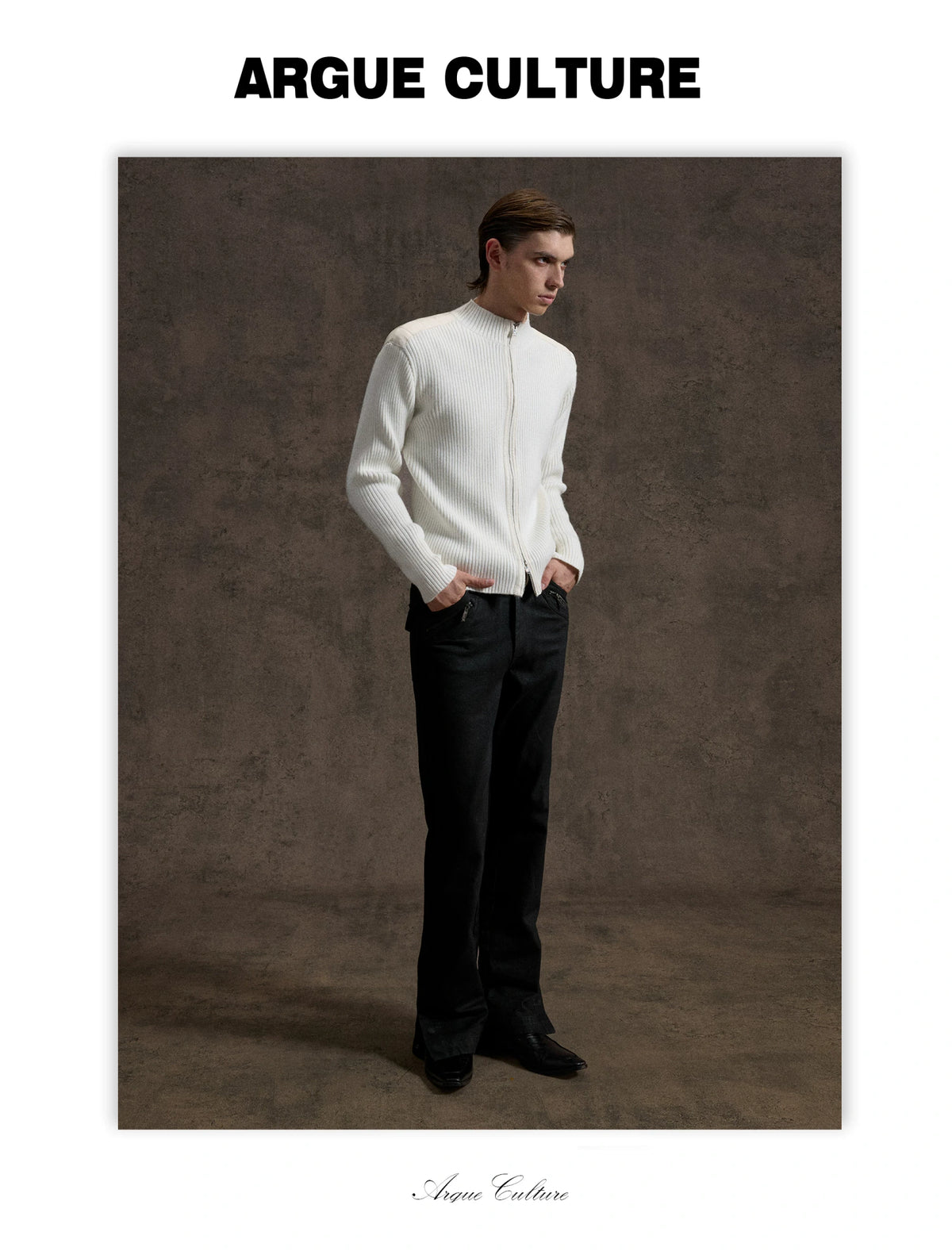 Ribbed Mock-Neck Knit Cardigan With Leather Shoulders - detail image 18
