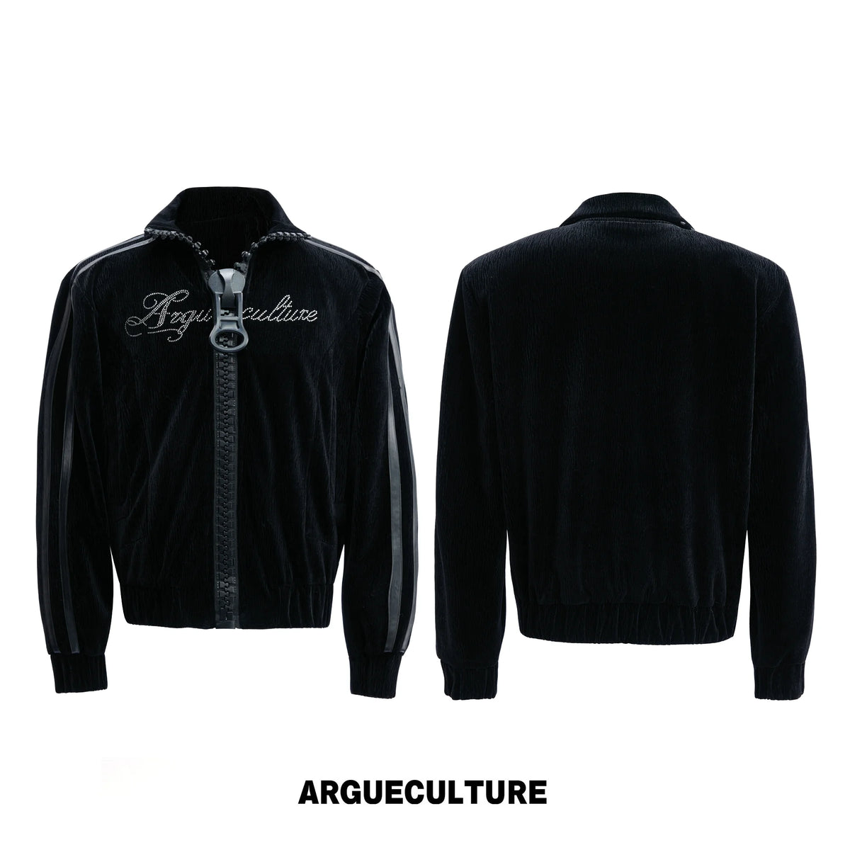Ripple Velvet Stand-Collar Jacket With PU Trim | Black - Black