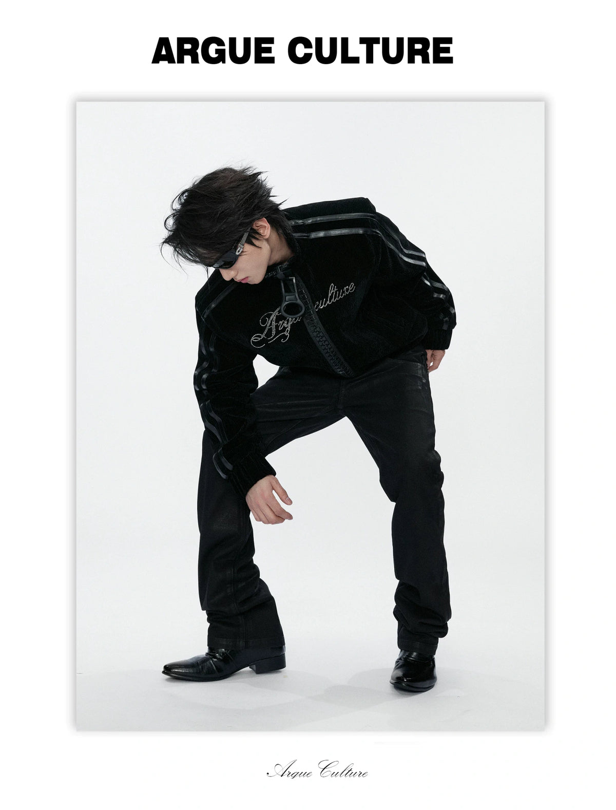 Ripple Velvet Stand-Collar Jacket With PU Trim | Black - detail image 7