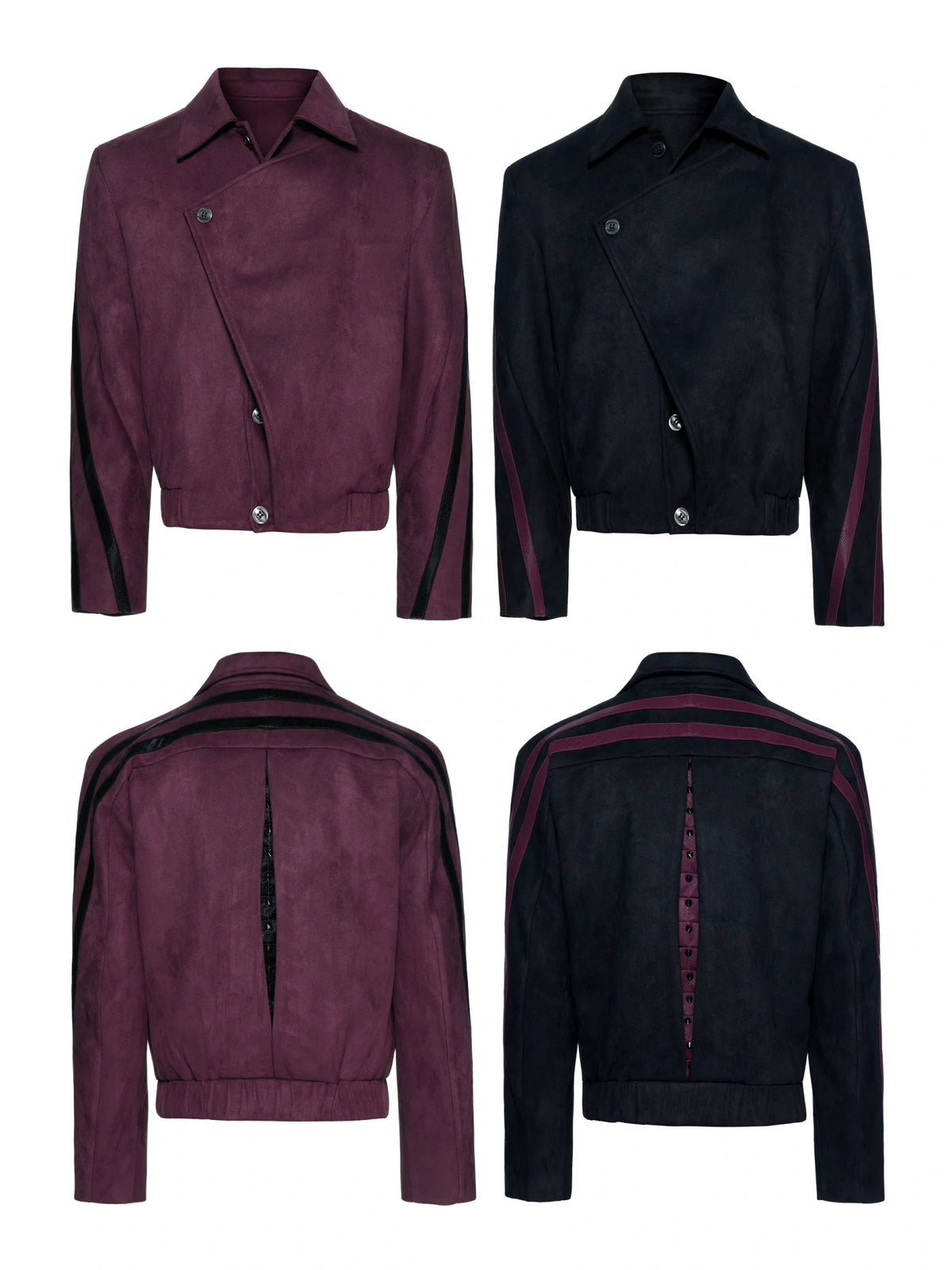 Rivet Spine Faux-Suede Cropped Jacket with Snake Panels - main image 1