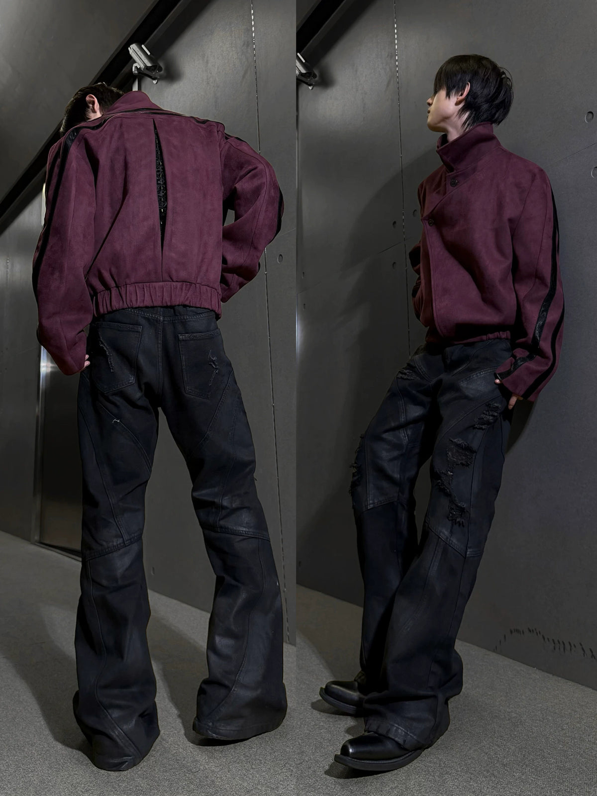 Rivet Spine Faux-Suede Cropped Jacket with Snake Panels - main image 5