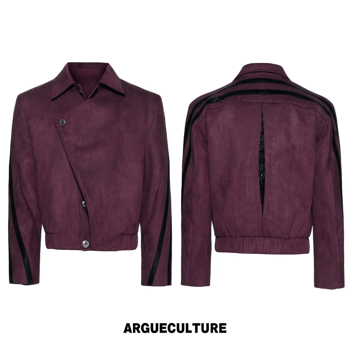 Rivet Spine Faux-Suede Cropped Jacket with Snake Panels - Purple