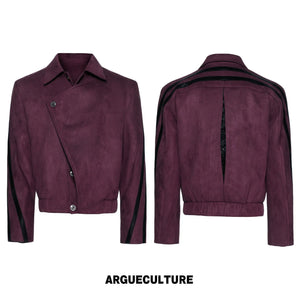 Rivet Spine Faux-Suede Cropped Jacket with Snake Panels - Purple