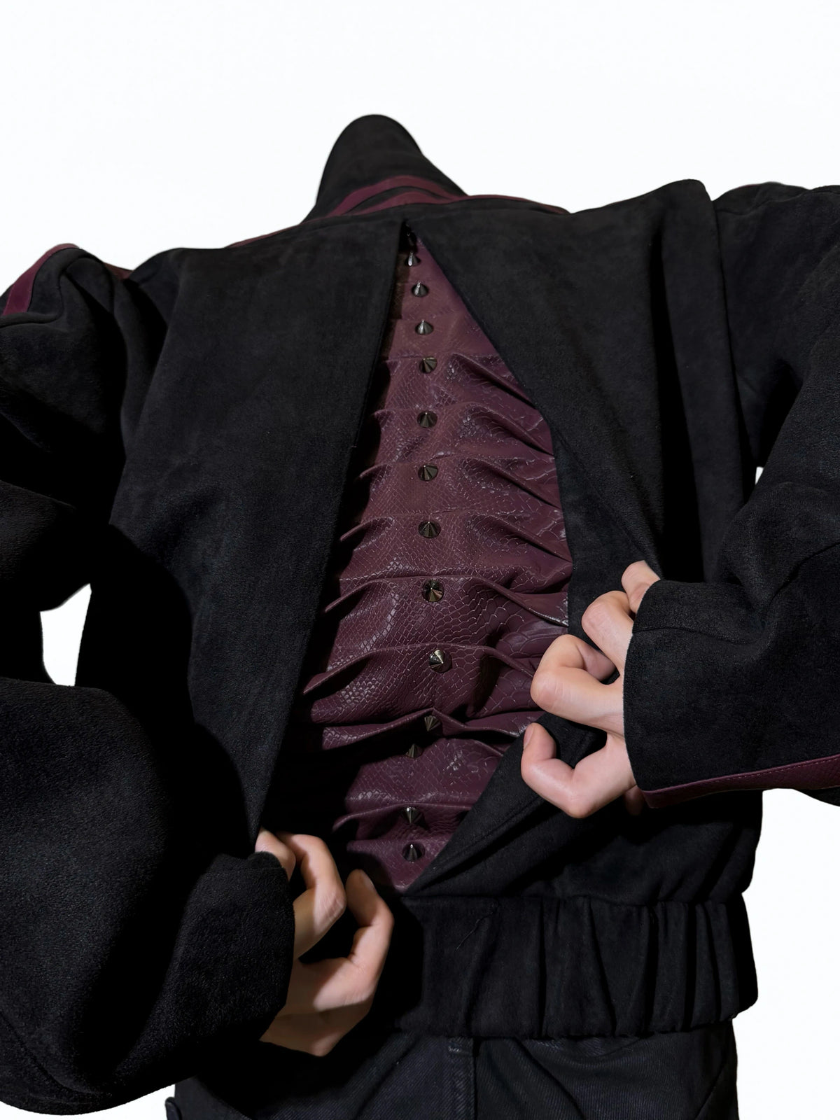 Rivet Spine Faux-Suede Cropped Jacket with Snake Panels - main image 2