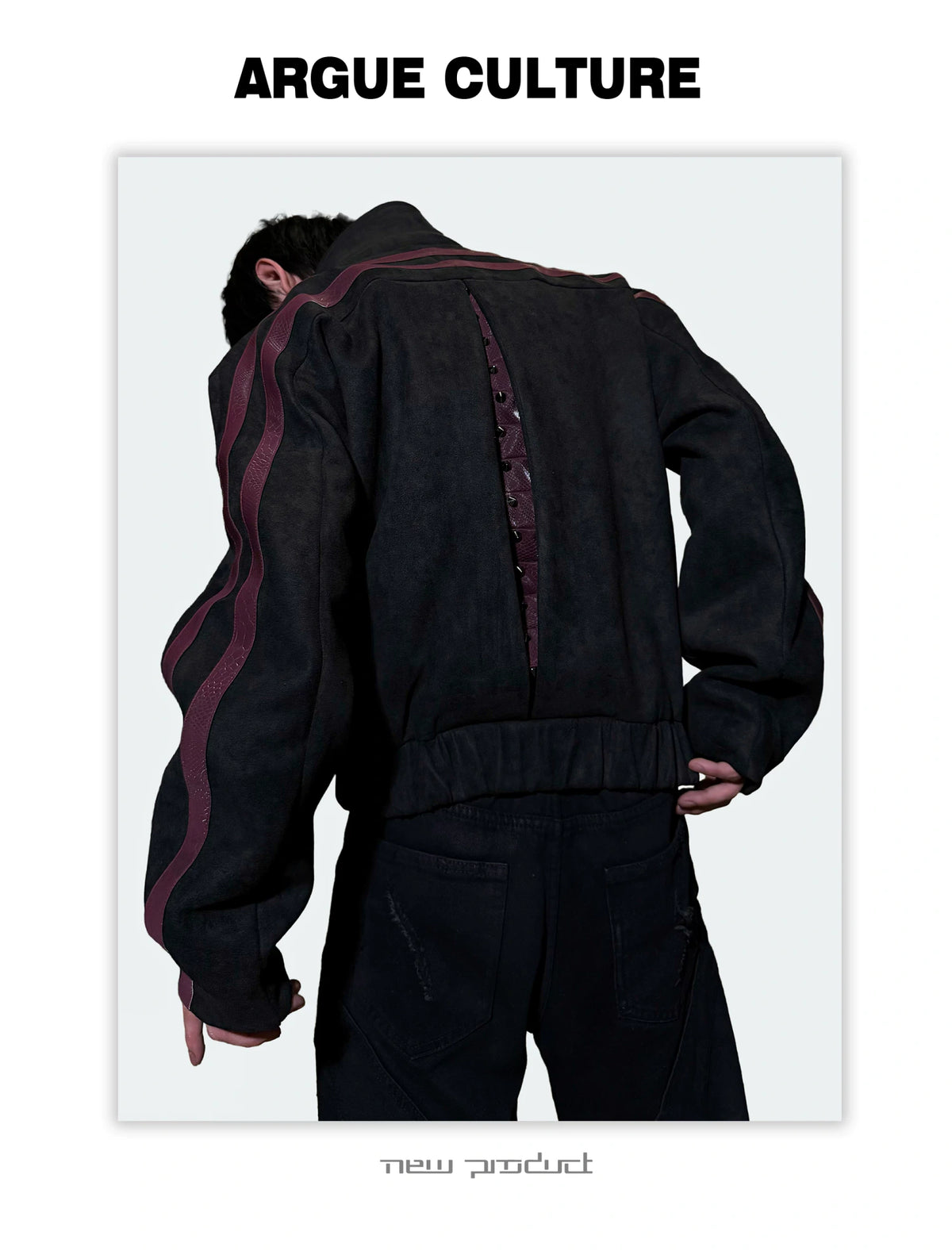 Rivet Spine Faux-Suede Cropped Jacket with Snake Panels - detail image 6