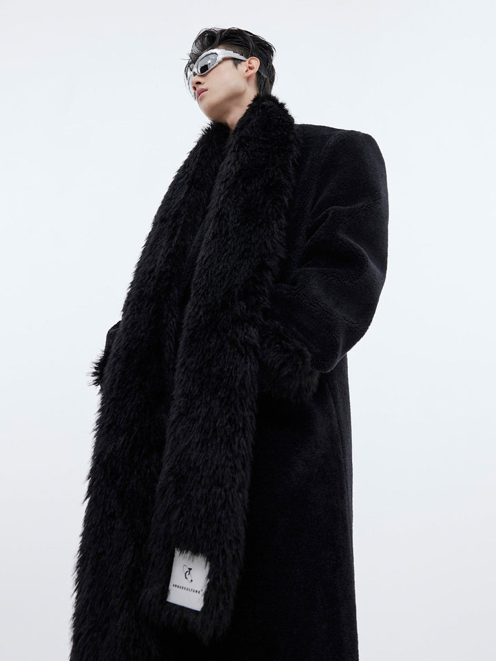 Scarf - Adorned Woolen Overcoat | Plush - Enhanced Longline Cocoon Coat - ArguE CulturE