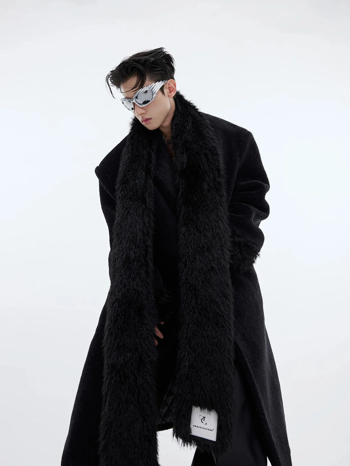 Scarf - Adorned Woolen Overcoat | Plush - Enhanced Longline Cocoon Coat - ArguE CulturE