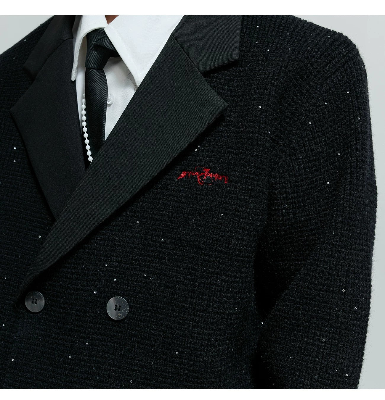 desc::sequin-double-breasted-knit-blazer-cardigan-detail-img-3