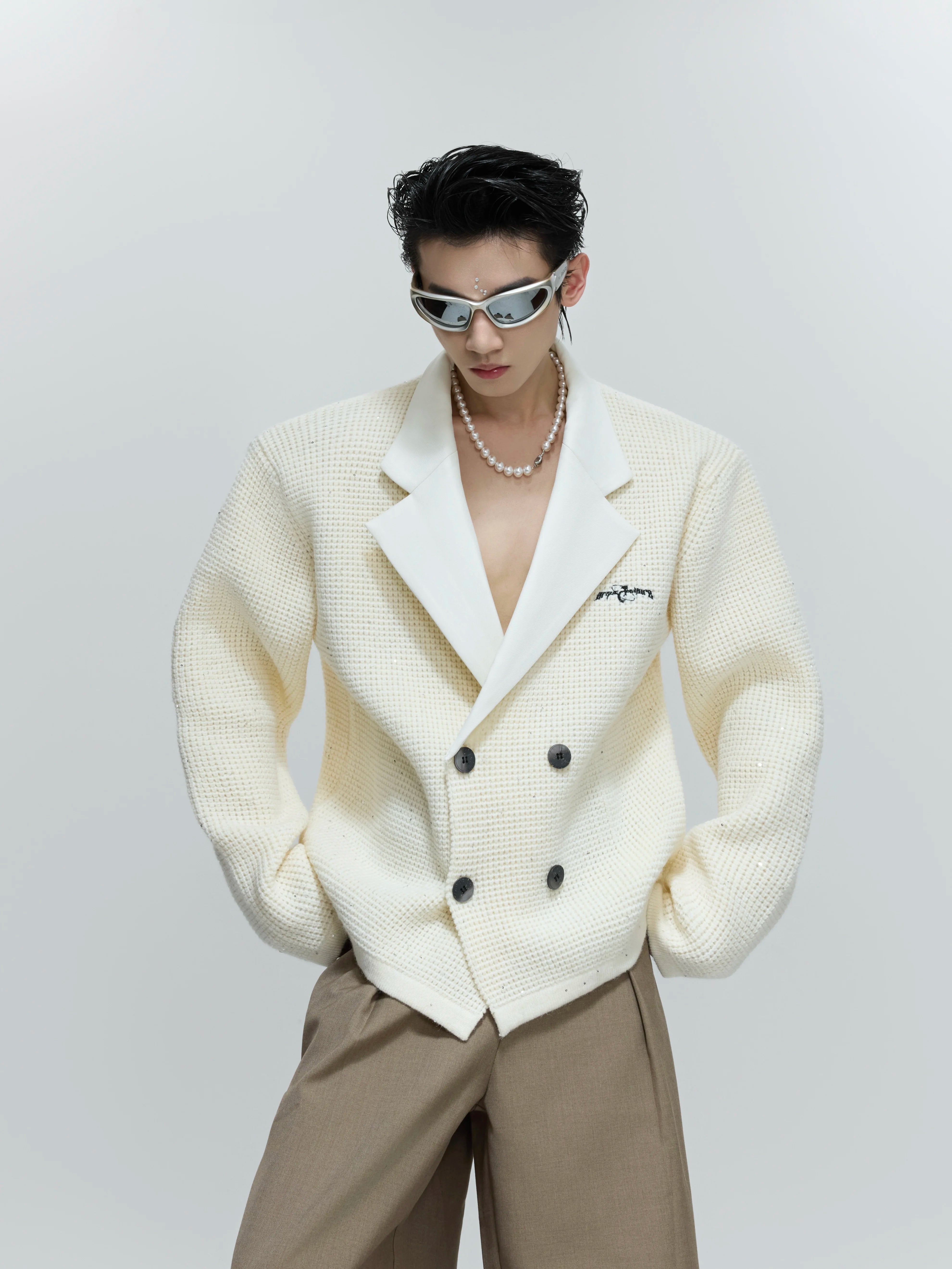 sequin-double-breasted-knit-blazer-cardigan-white