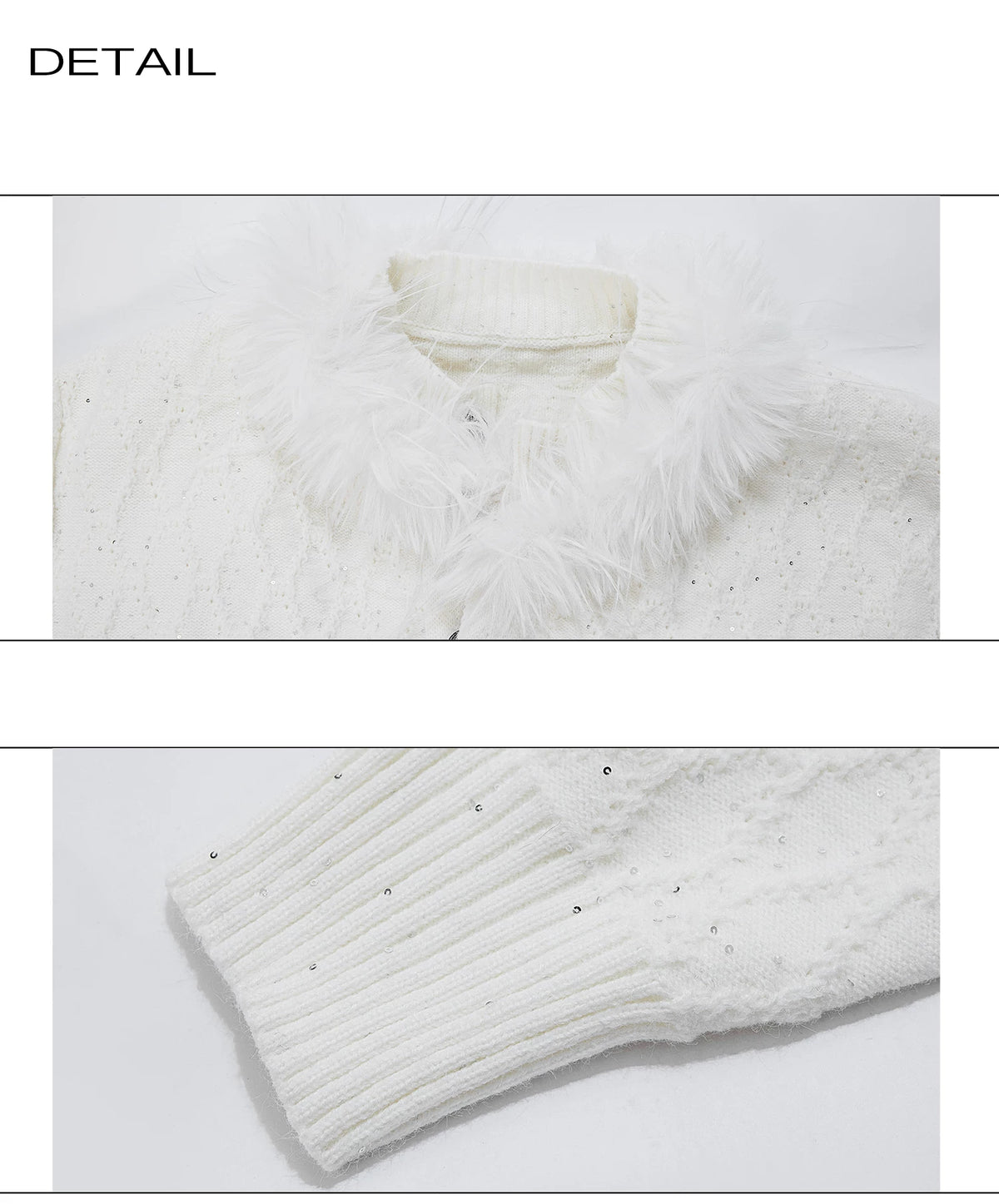 Sequin Knit Cardigan with Plush Collar in Black or White - detail image 10