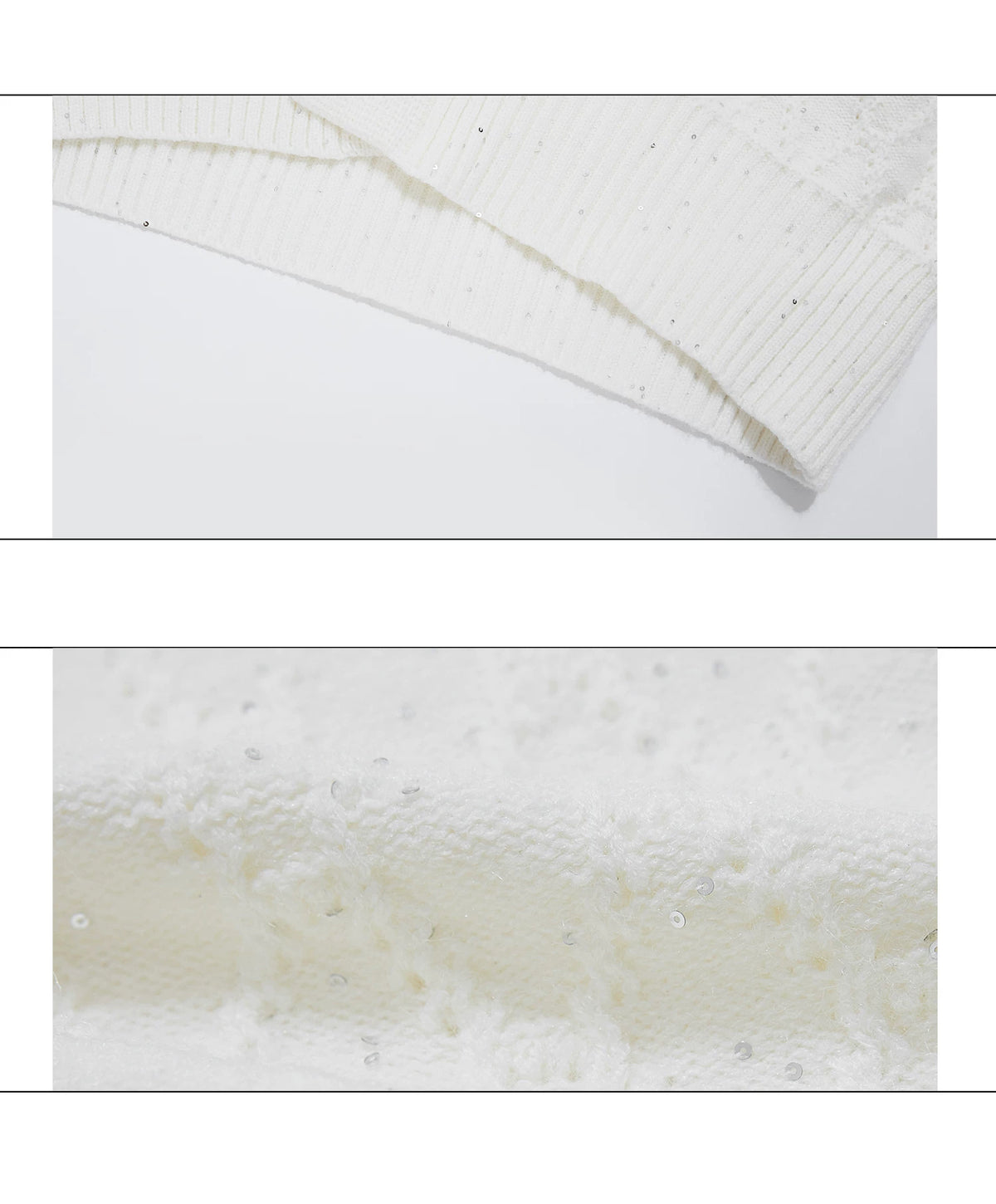 Sequin Knit Cardigan with Plush Collar in Black or White - detail image 11