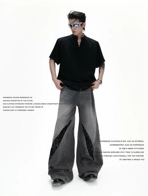 desc::sequin-patchwork-v-neck-streetwear-tee-heavyweight-fit-detail-img-2