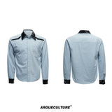 sequin-spliced-shoulder-pad-shirt-unisex-streetwear-button-down-blue-top