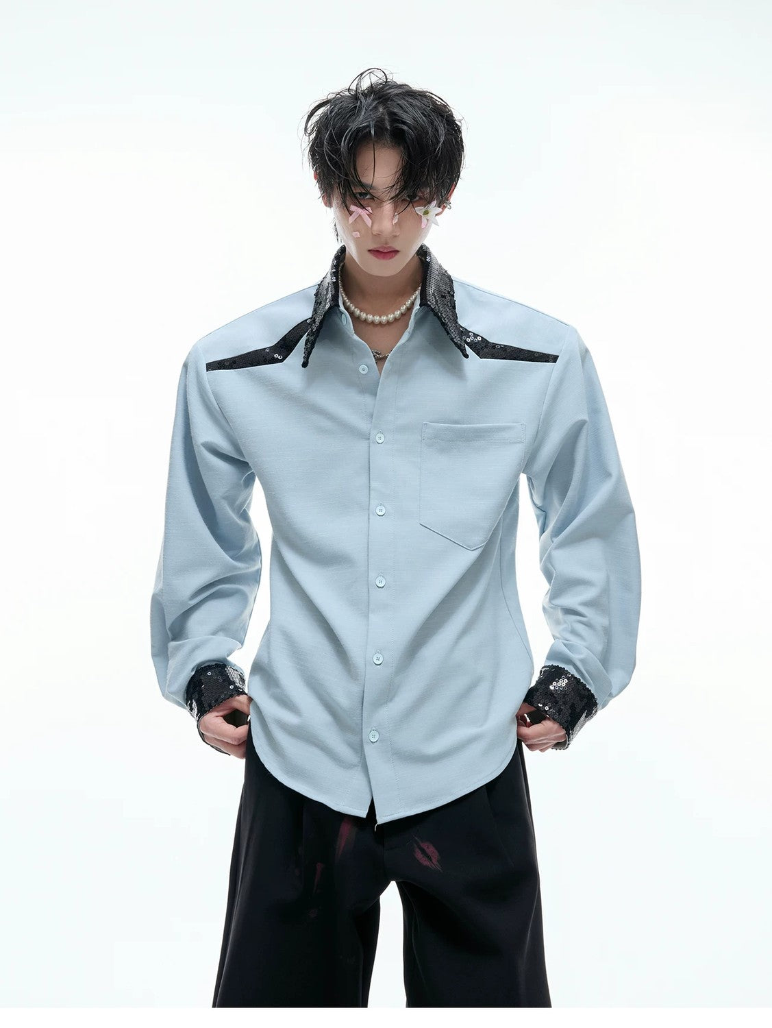 desc::sequin-spliced-shoulder-pad-shirt-unisex-streetwear-button-down-detail-img-4