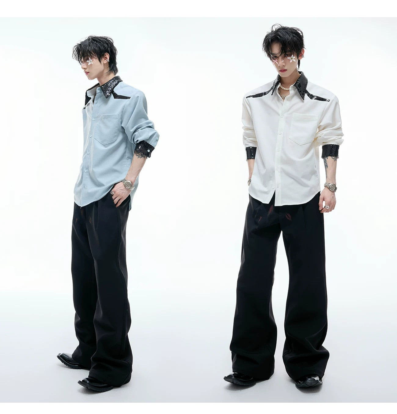 desc::sequin-spliced-shoulder-pad-shirt-unisex-streetwear-button-down-detail-img-5