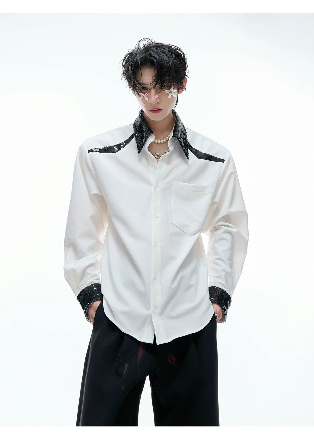 desc::sequin-spliced-shoulder-pad-shirt-unisex-streetwear-button-down-detail-img-6