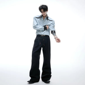 Unisex white sequin spliced shirt styled for streetwear