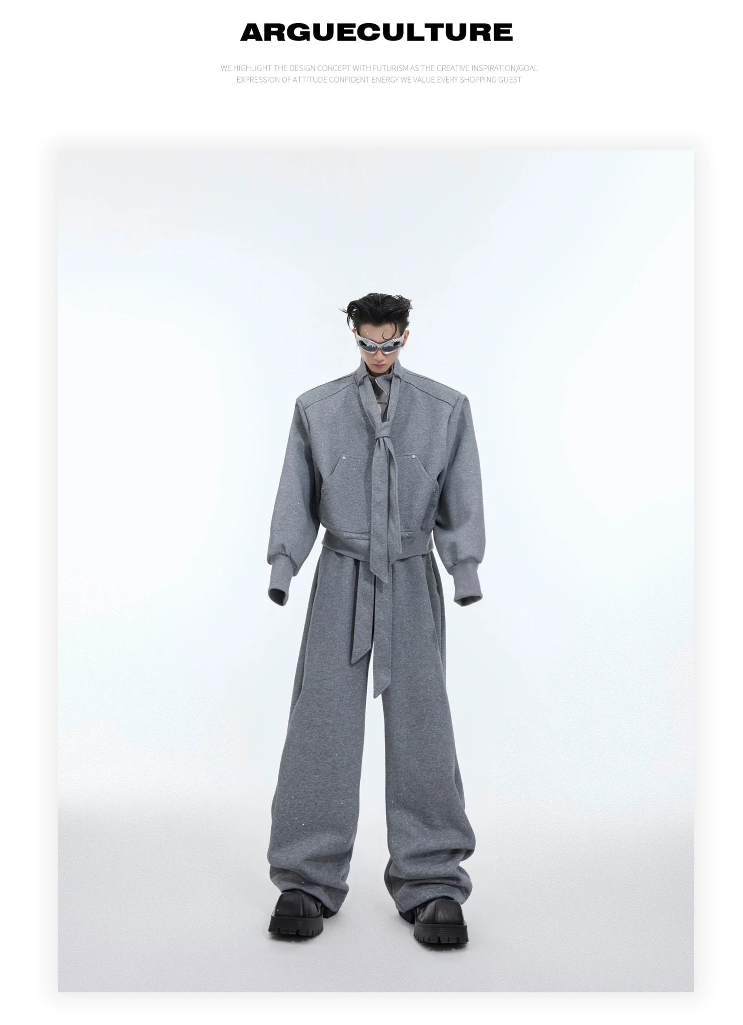 Sequin Split Design Stand Collar Hoodie Set with Tie - Integrated Jacket - ArguE CulturE