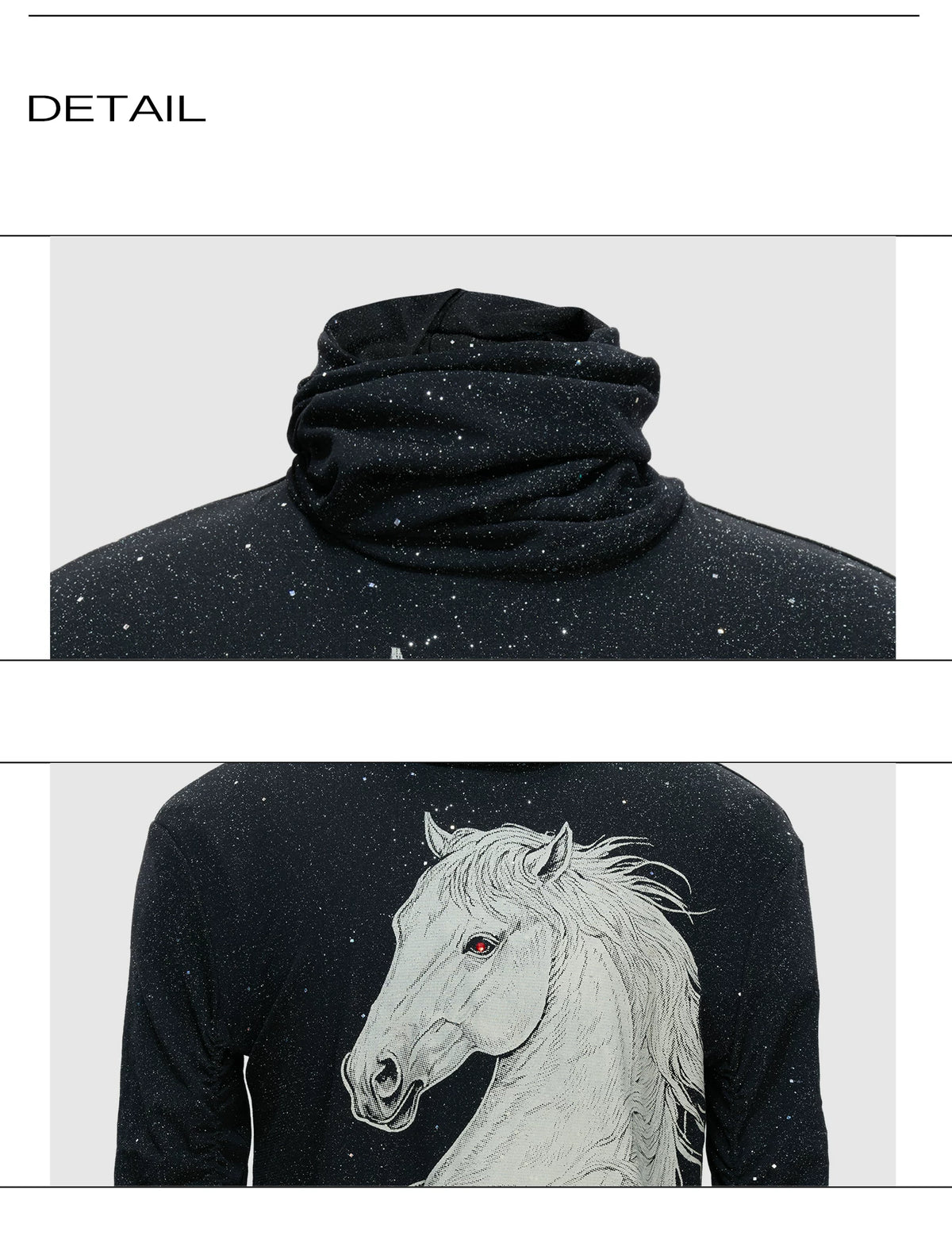Sequin White Horse Turtleneck Long Sleeve Tee in Black - detail image 7