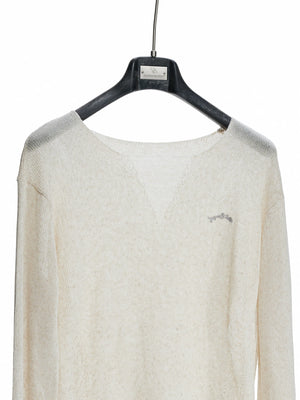 Sheer Distressed V-Neck Knit Top in Linen Blend - main image 5