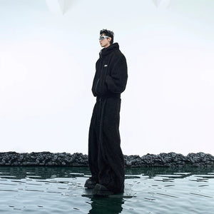 Loose fit wide-leg black streetwear pants with adjustable belt