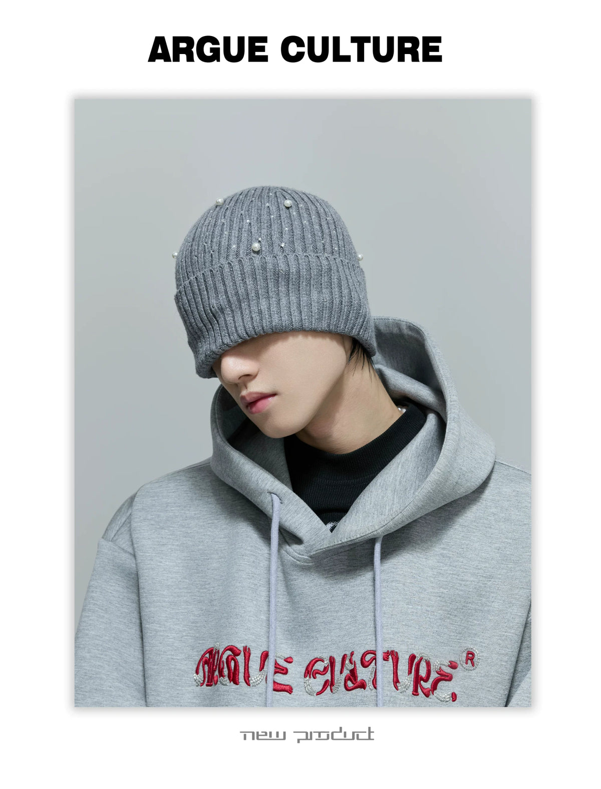 Shimmer Pearl Knit Beanie for Avant-Garde Streetwear - detail image 1