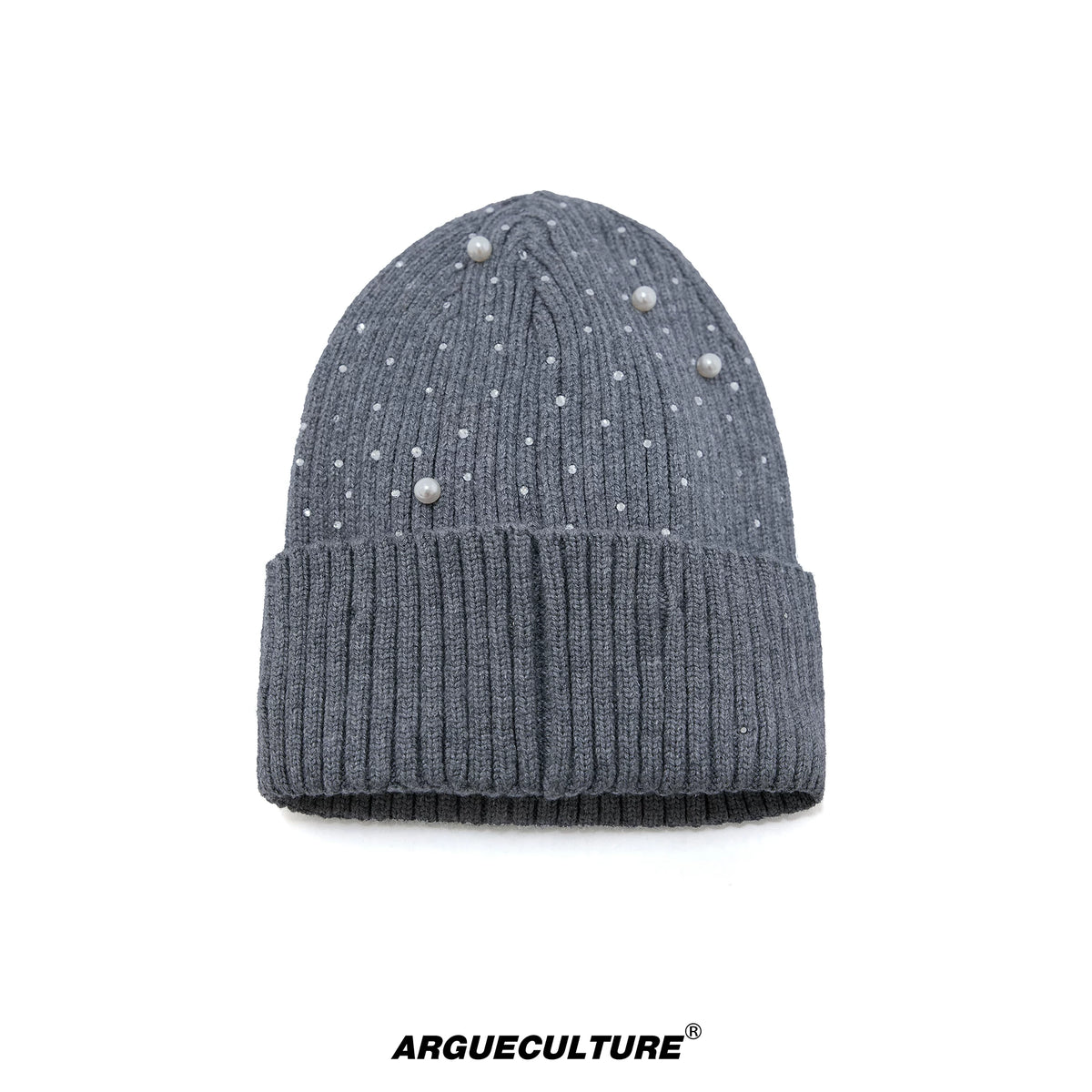 Shimmer Pearl Knit Beanie for Avant-Garde Streetwear - Gray