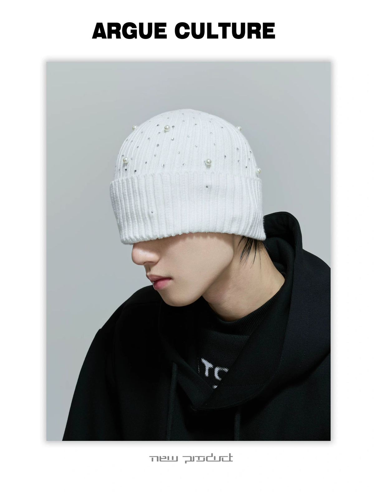 Shimmer Pearl Knit Beanie for Avant-Garde Streetwear - detail image 4