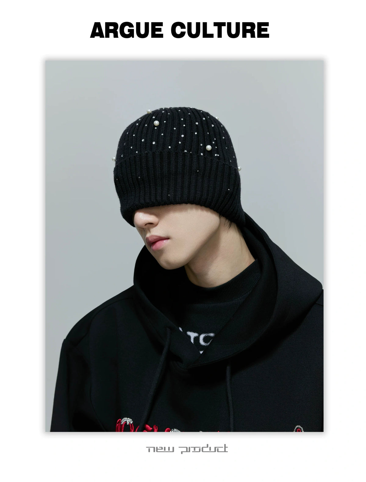 Shimmer Pearl Knit Beanie for Avant-Garde Streetwear - detail image 12