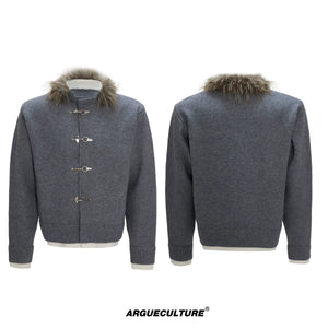 shimmer-sequin-fur-collar-wool-cardigan-for-men-black