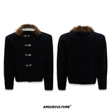 shimmer-sequin-fur-collar-wool-cardigan-for-men-gray