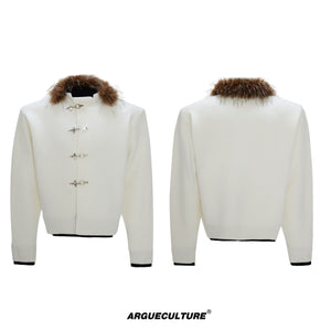 shimmer-sequin-fur-collar-wool-cardigan-for-men-red