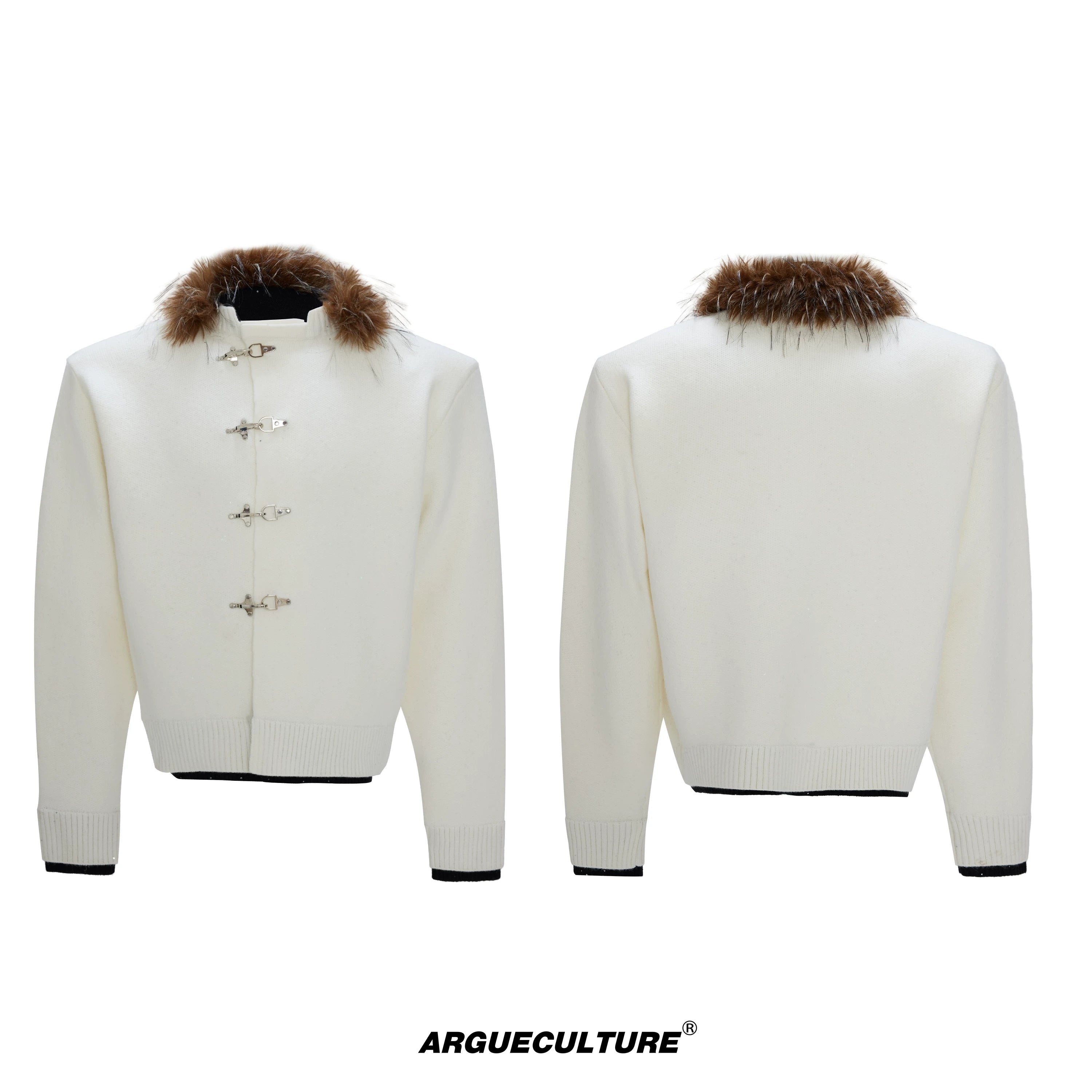 shimmer-sequin-fur-collar-wool-cardigan-for-men-red