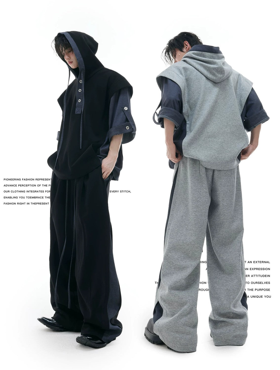 desc::short-sleeve-patchwork-hoodie-sweatpants-streetwear-set-detail-img-2