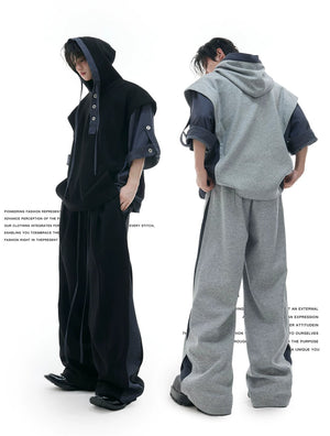 desc::short-sleeve-patchwork-hoodie-sweatpants-streetwear-set-detail-img-2