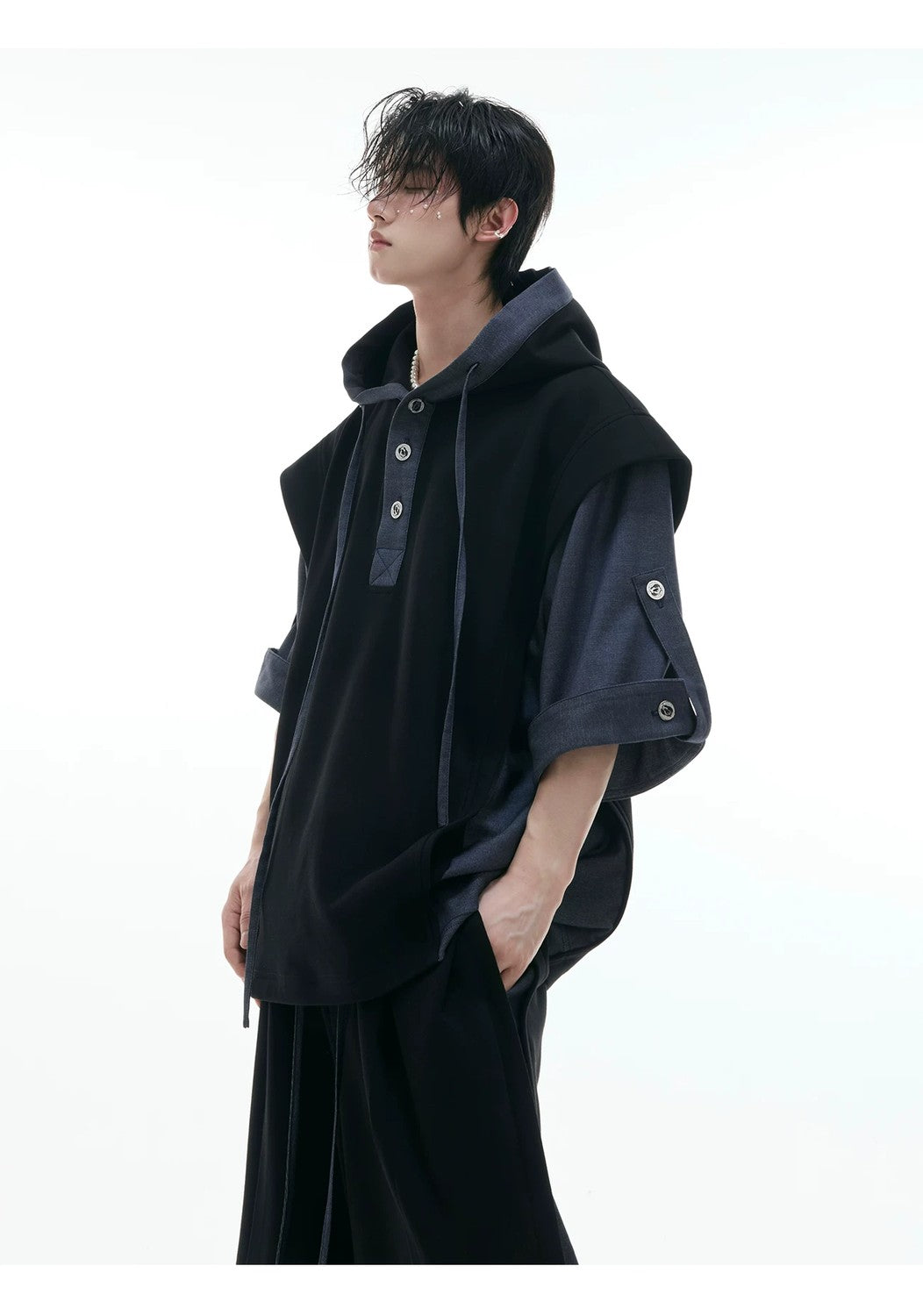 desc::short-sleeve-patchwork-hoodie-sweatpants-streetwear-set-detail-img-7