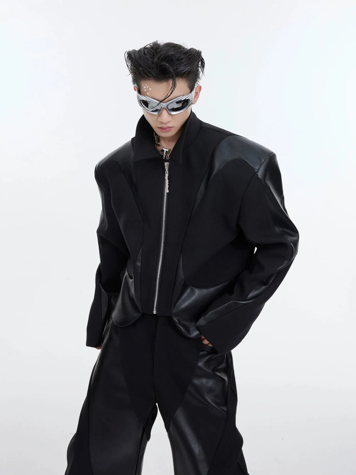 Shoulder - Pad Jacket with Faux Leather Detailing | Unique Suit Set for Men - ArguE CulturE