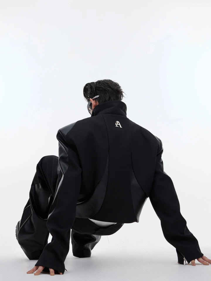 Shoulder - Pad Jacket with Faux Leather Detailing | Unique Suit Set for Men - ArguE CulturE