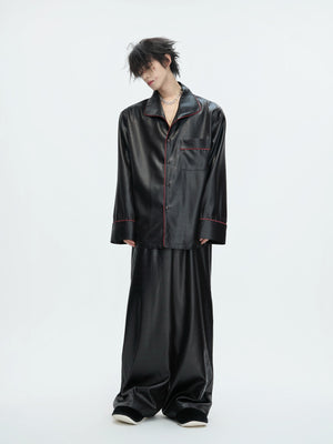 Unisex brown acetate pajamas with contrast stitching details