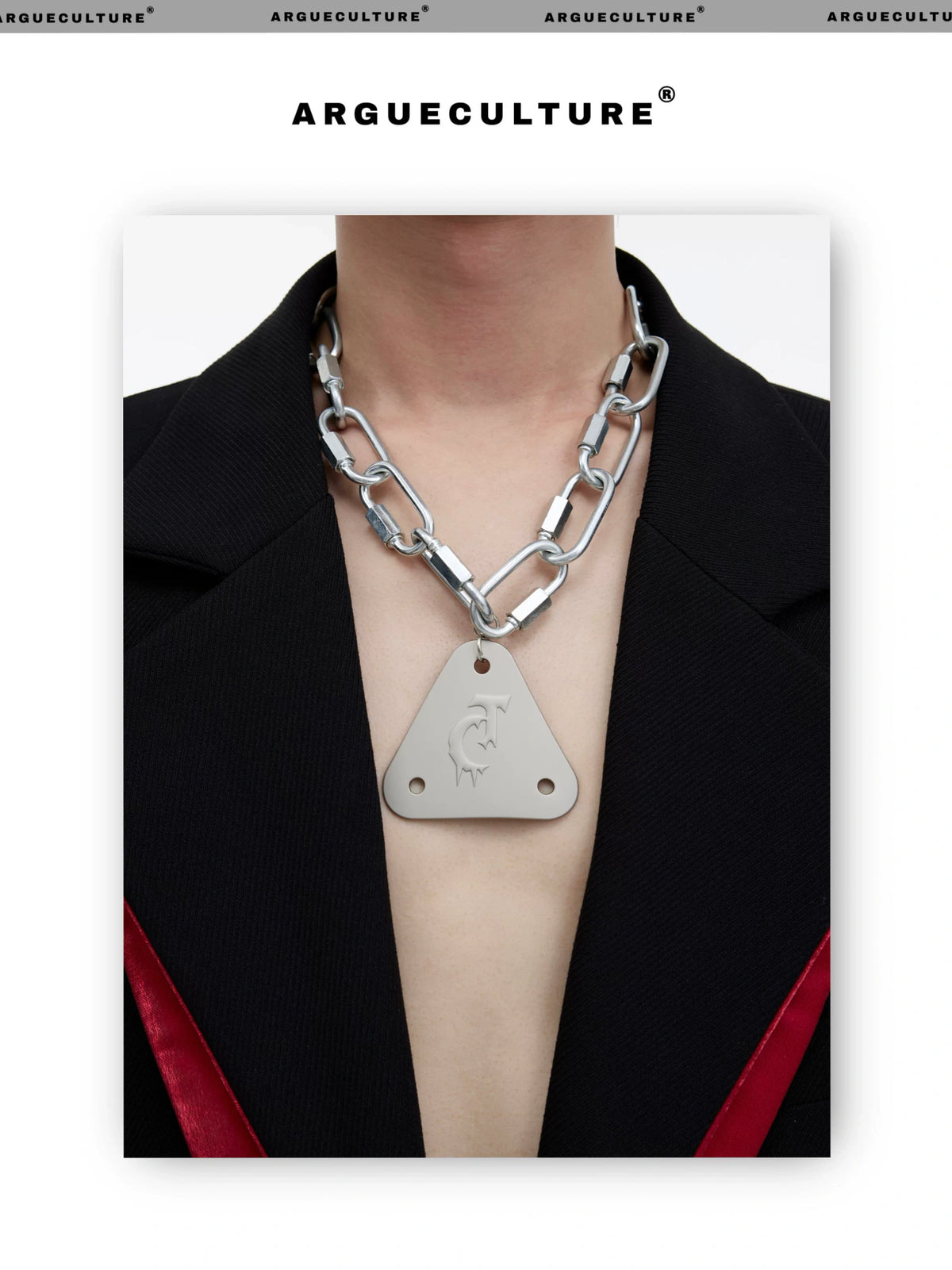Silver Triangle Pendant Chain Necklace with Lock Clasp - detail image 4