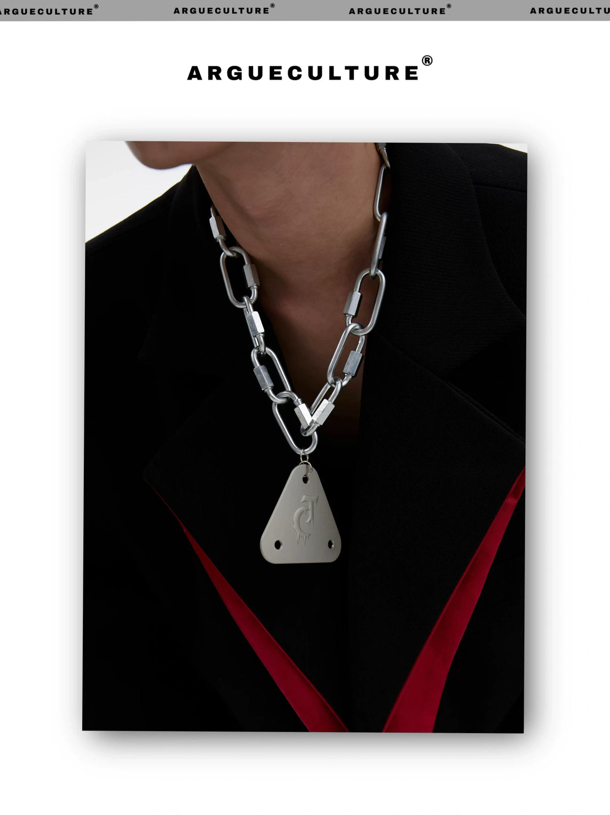 Silver Triangle Pendant Chain Necklace with Lock Clasp - detail image 3