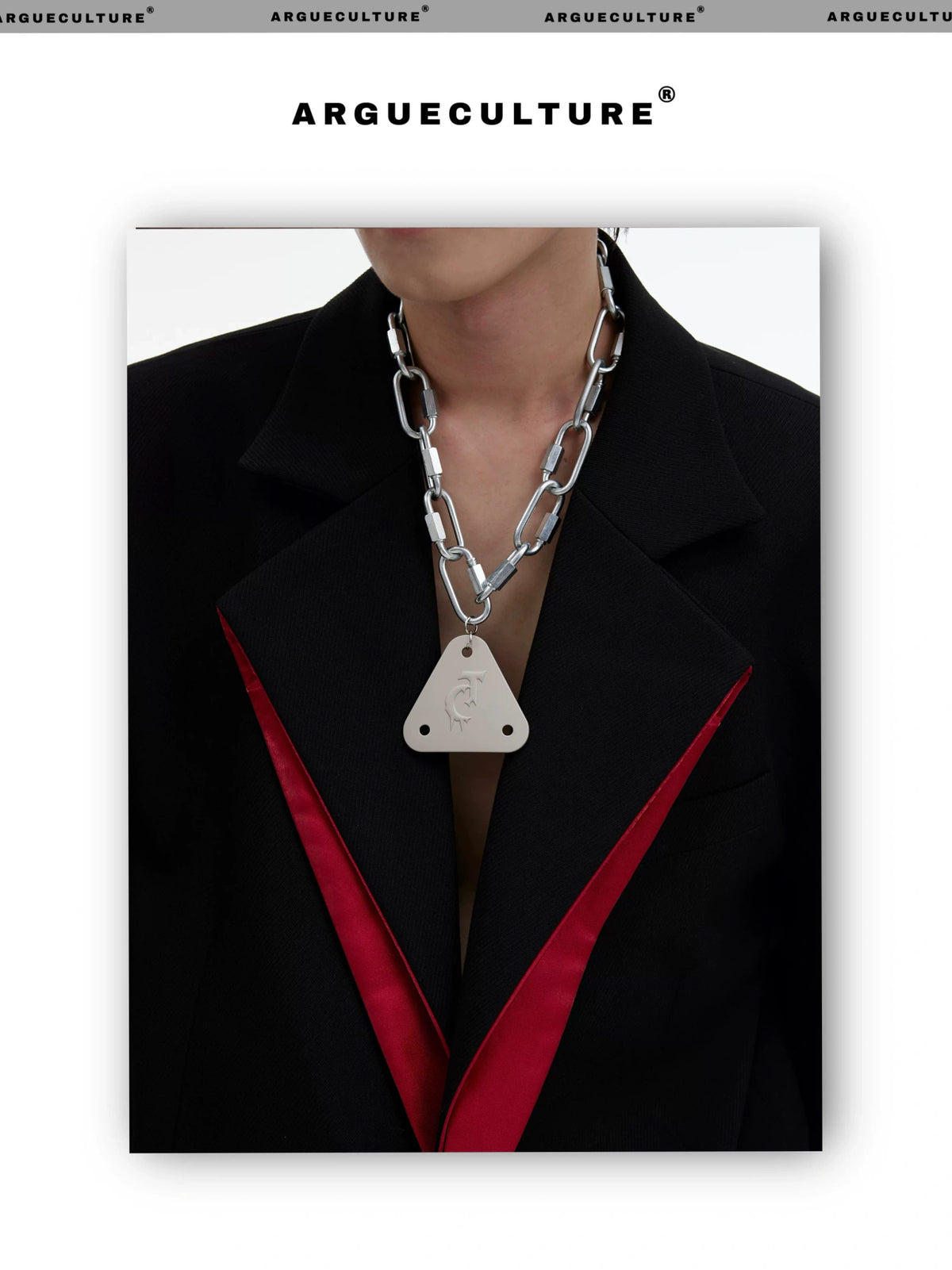 Silver Triangle Pendant Chain Necklace with Lock Clasp - detail image 8