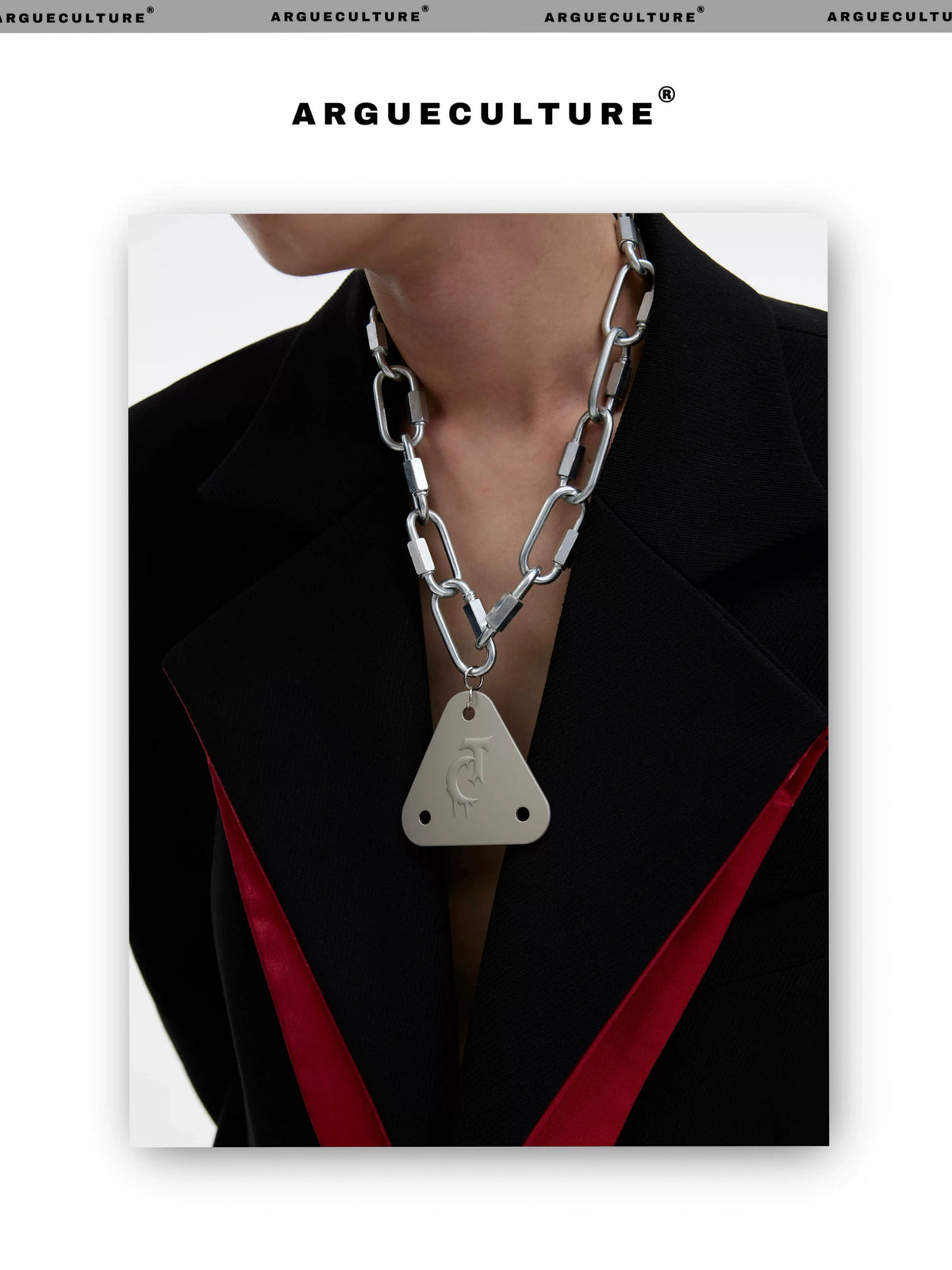 Silver Triangle Pendant Chain Necklace with Lock Clasp - detail image 9