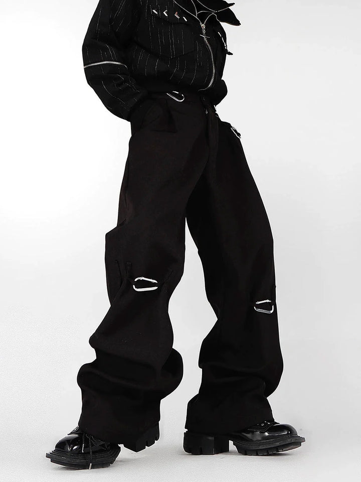 Simplicity Casual Trousers with Metal Carabiner Clasp Design - ArguE CulturE