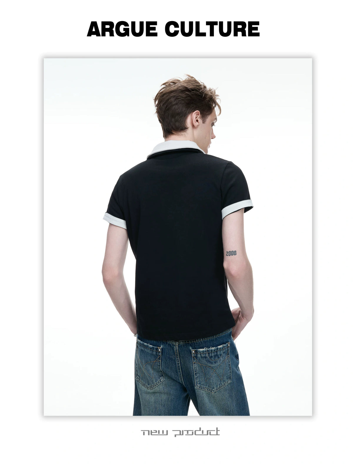 Slim Cotton Piqué Polo Shirt with Double Contrast Collar - detail image 14