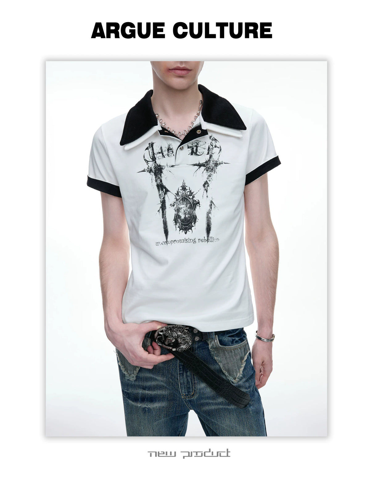 Slim Cotton Piqué Polo Shirt with Double Contrast Collar - detail image 4