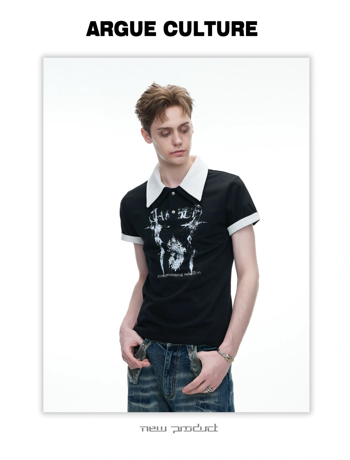 Slim Cotton Piqué Polo Shirt with Double Contrast Collar - detail image 12