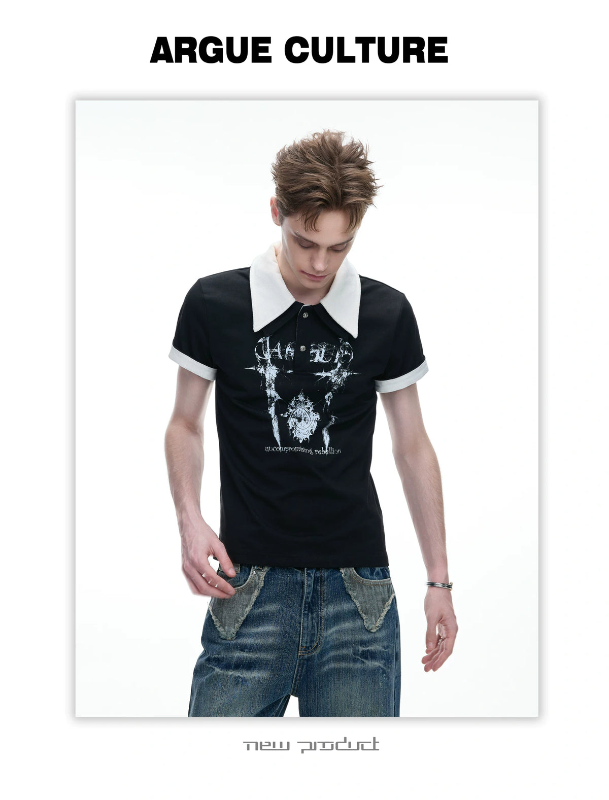 Slim Cotton Piqué Polo Shirt with Double Contrast Collar - detail image 5