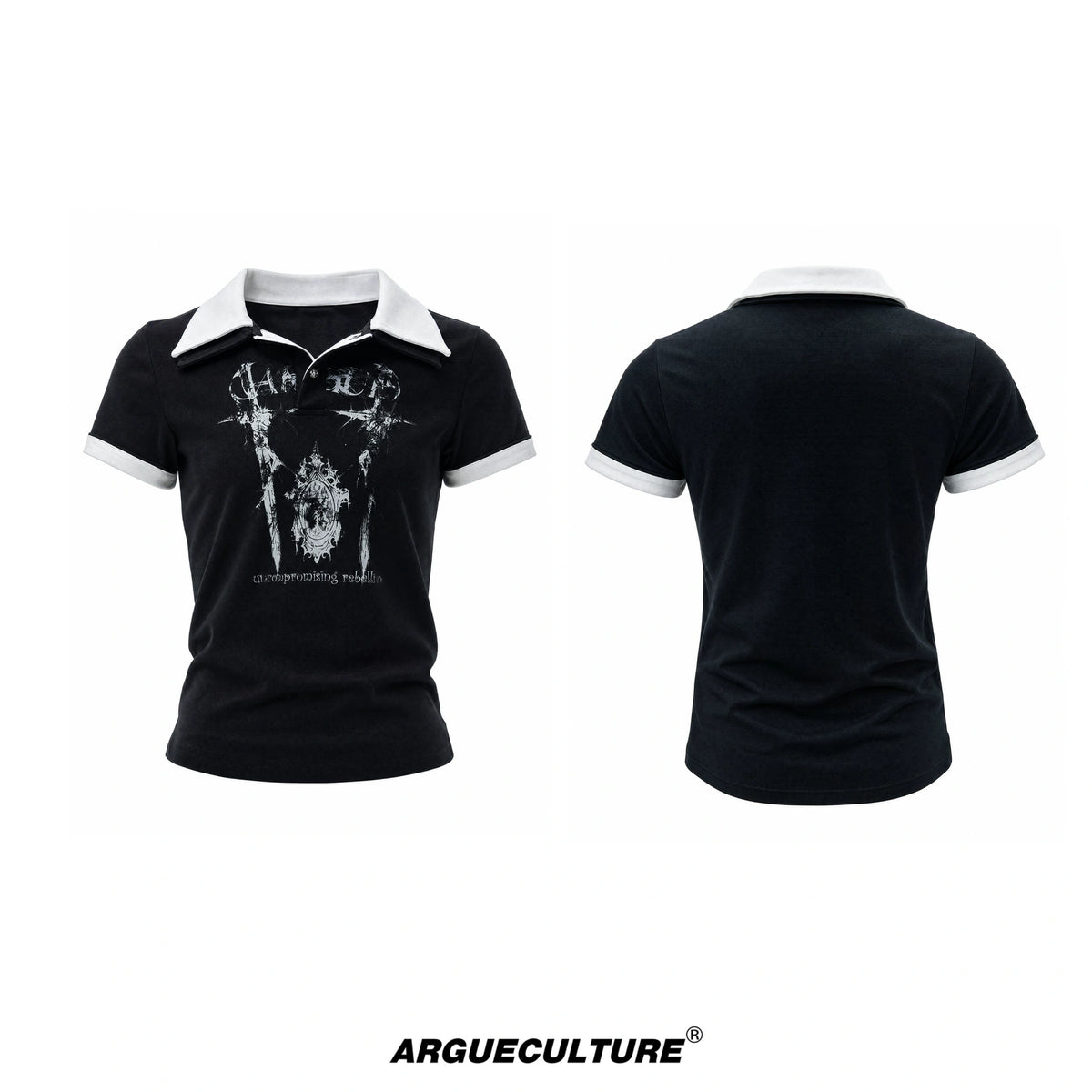 Slim Cotton Piqué Polo Shirt with Double Contrast Collar - Black